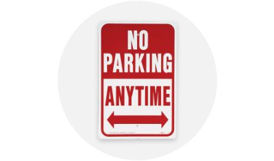 No Parking Anytime Sign product silo on top of a grey circle